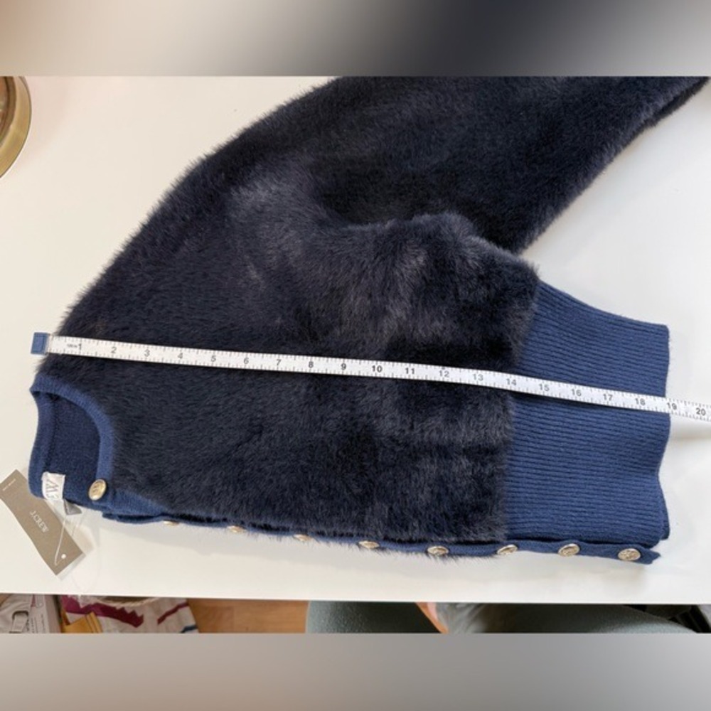 J.Crew Navy Blue Fuzzy Cropped Cardigan Lady Jacket Gold Crest Buttons NWT - Picture 11 of 11
